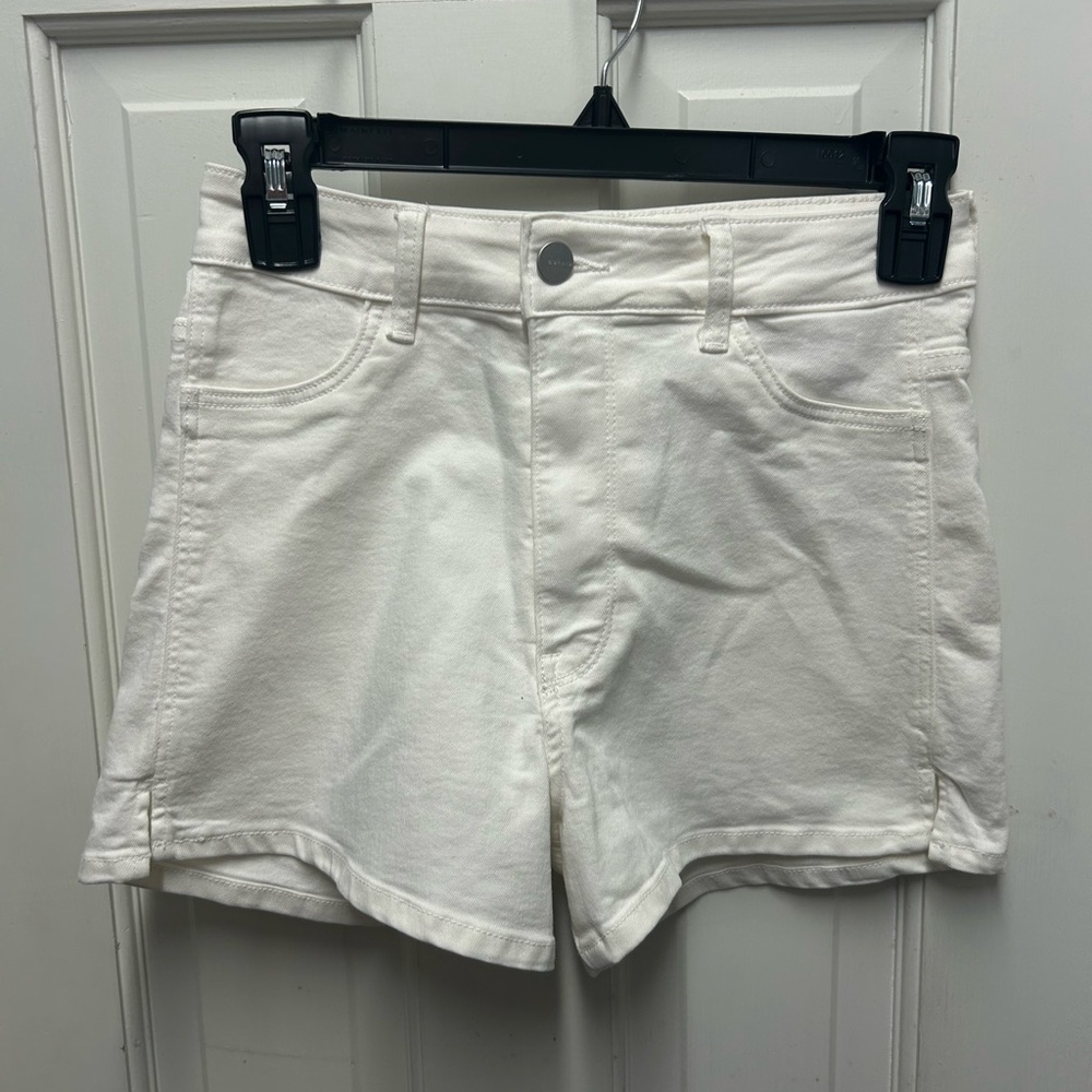 H&M White Jean Shorts Mid-Length Distressed